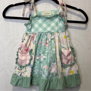 Marie Nicole Girls 6-12 months Plaid Floral Green Cream Pink Adjustable Dress